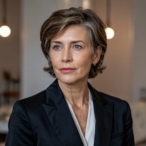 Layered Haircut with Gray Highlight