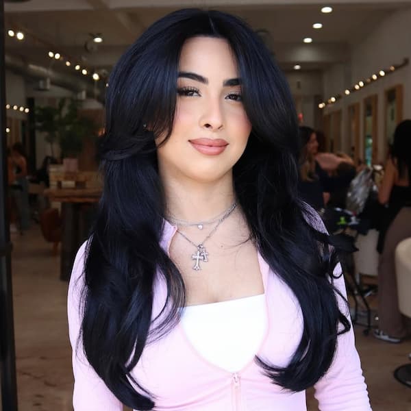 Long Haircut with Face Framing Layers and Bangs