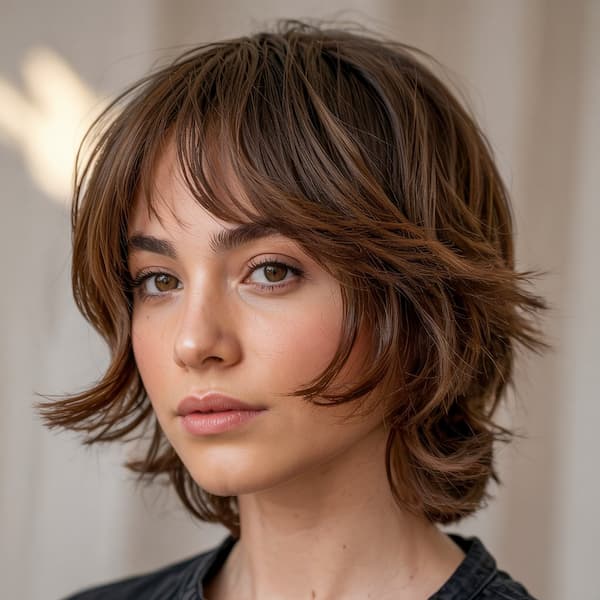 Messy Haircut with Layers and Choppy Bangs