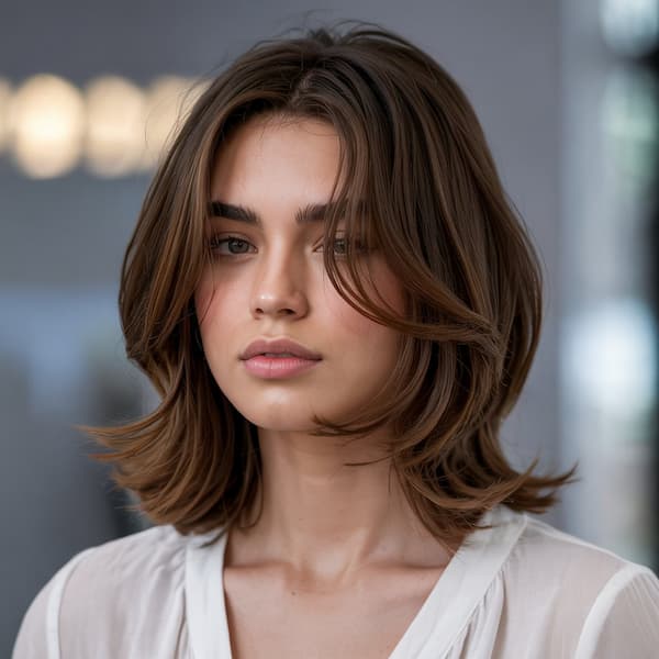 Mid-Length Layered Haircut with Feathered Ends