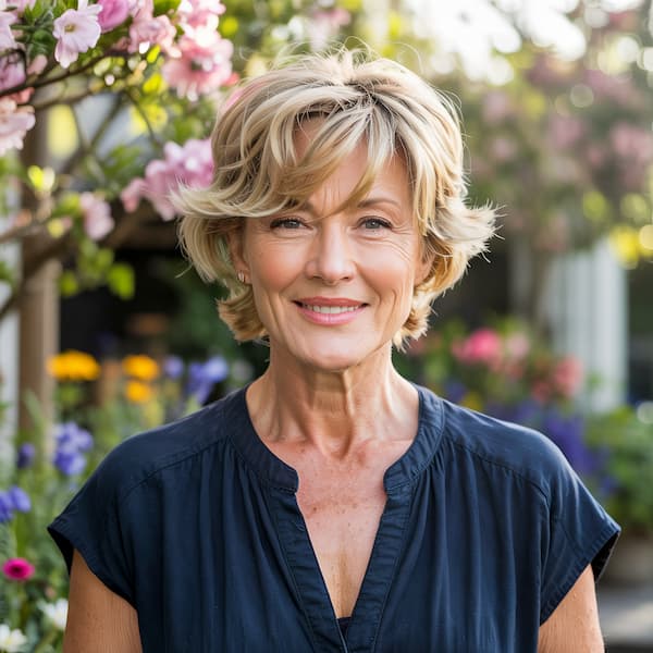 Summer Blonde Haircut with Bangs