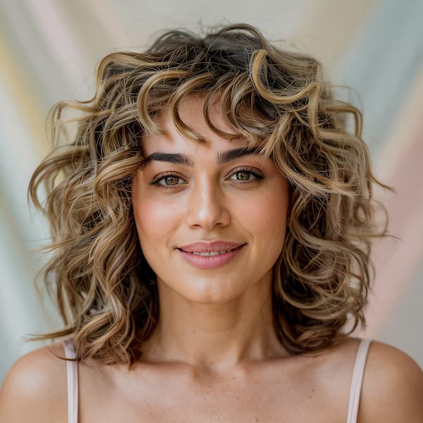 Voluminous Curly Haircut with Bangs