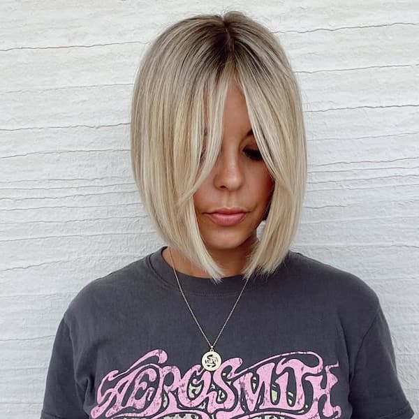 Textured Bob with Long Side-Swept Bangs