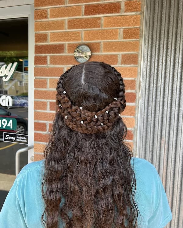 Braided Crown with Loose Hair
