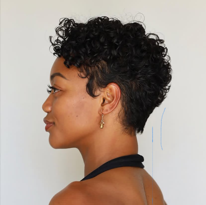 Naturally styled Curly Pixie hair cut
