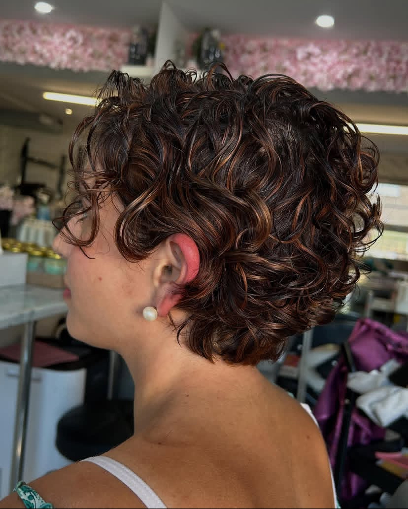 Curly Pixie with Highlights
