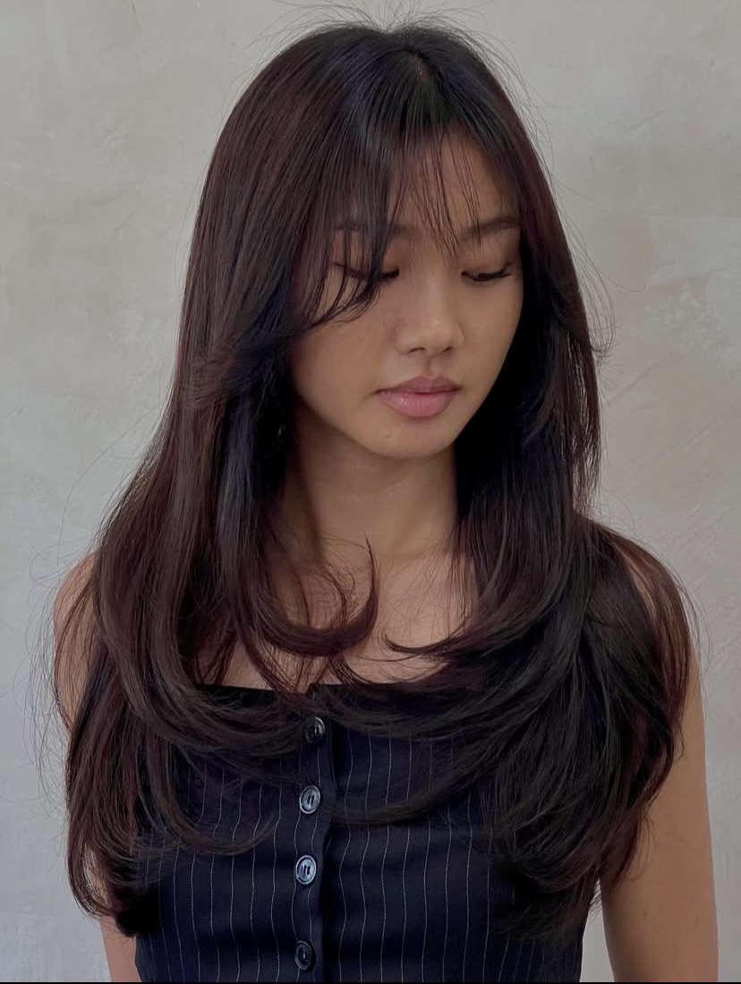 Long Haircut with Face Framing Layers and Bangs&nbsp;
