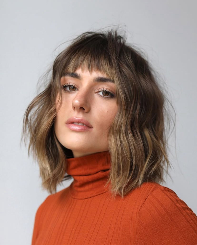 Messy Lob with Bangs