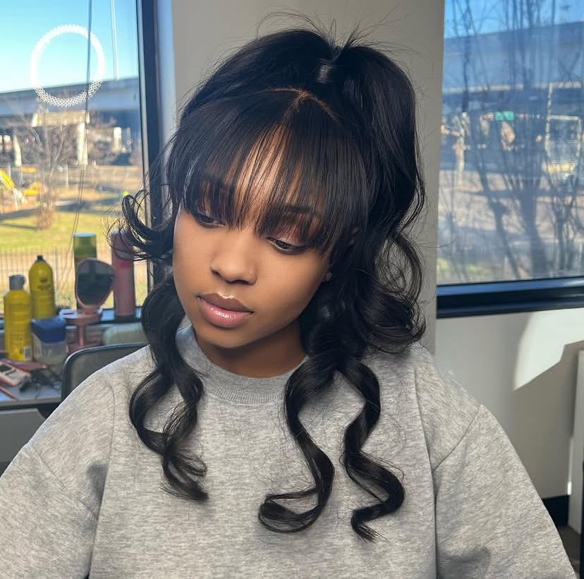 Messy Ponytail with Bangs