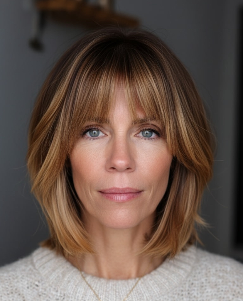 Layered Bob with Bangs for Women over 50