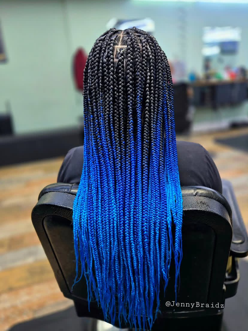 Jet Black Box Braids with Blue Undertones