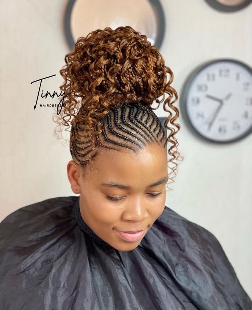 Cornrow Updo with Curly Ends