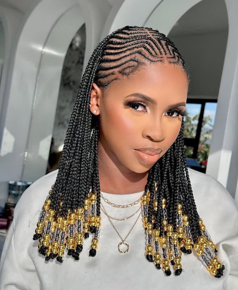 Cornrows with Metallic beads