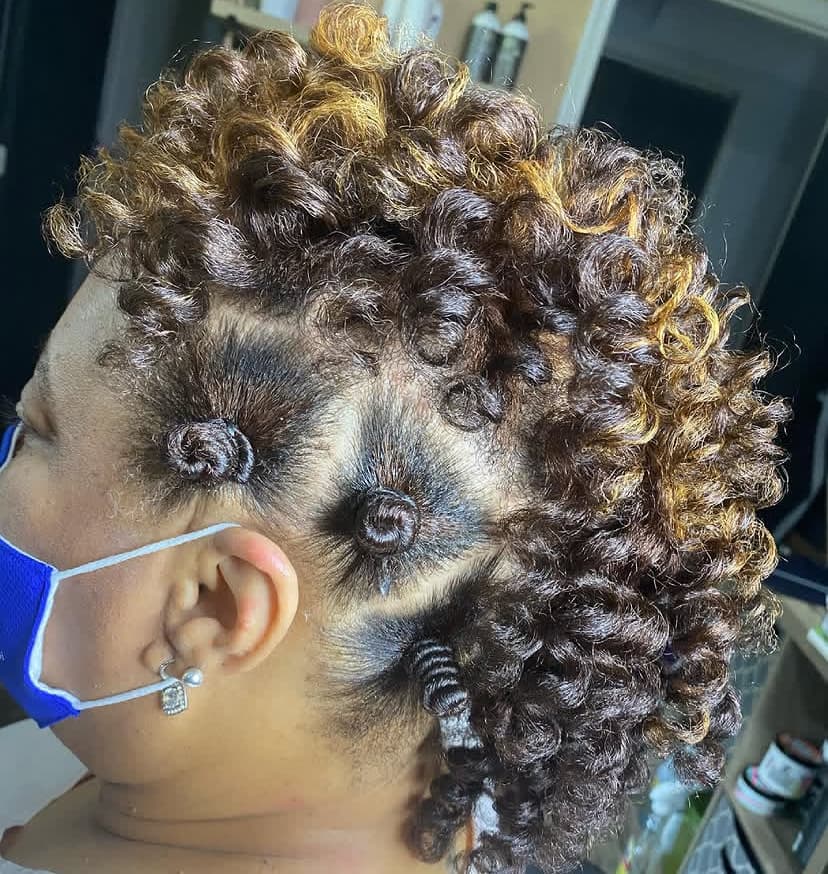 Bantu Knots with Rod Set Ends